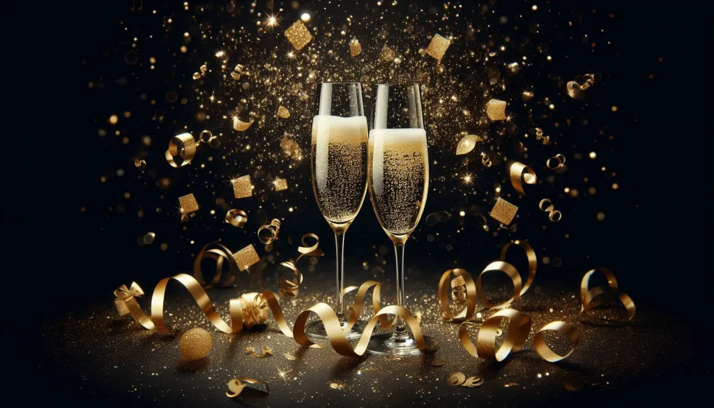Golden champagne glasses celebration background