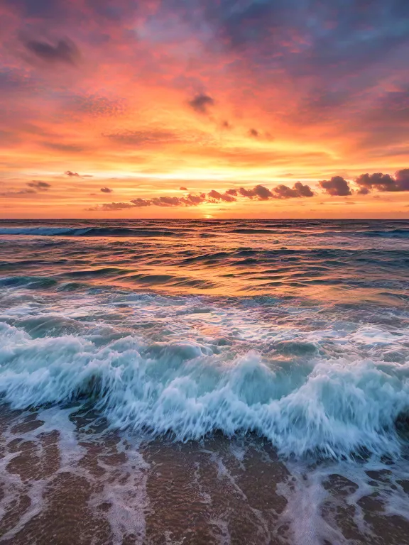 Golden hour seascape with sunset glow