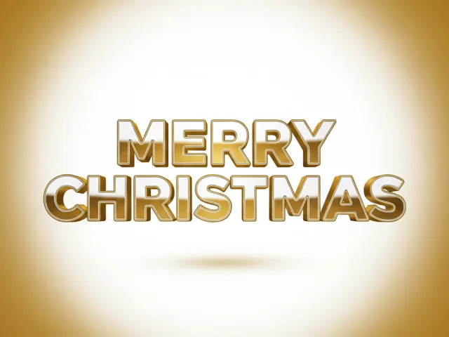 shiny gold merry christmas text on glowing warm background