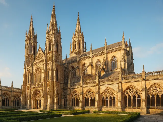 grand gothic cathedral under warm sunlight