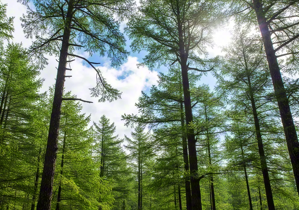 Green forest landscape under blue sky – nature harmony and light
