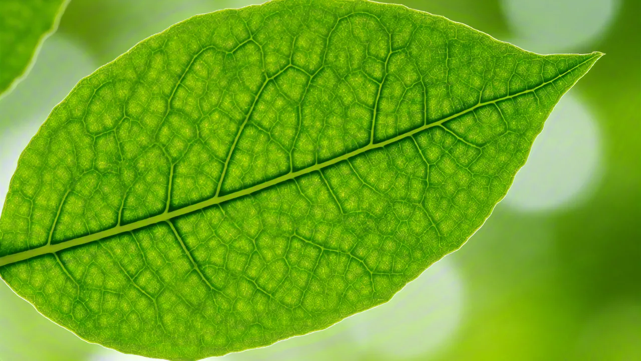 macro close-up of a green leaf with visible veins