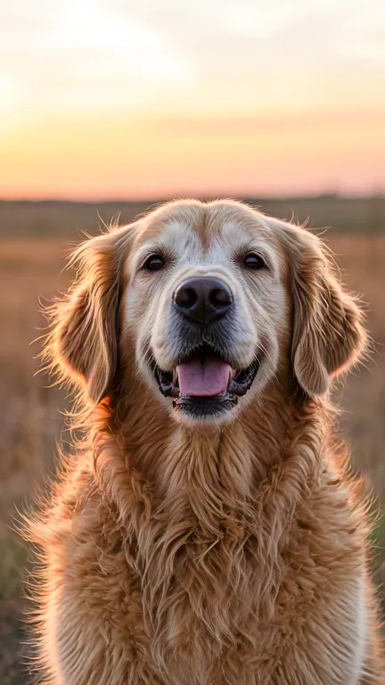 Happy dog enjoying sunset in meadow