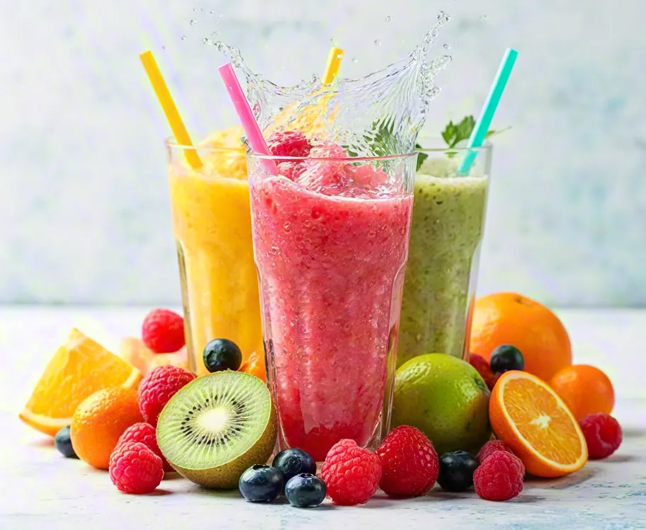 Healthy fruit smoothie mix with citrus and berries