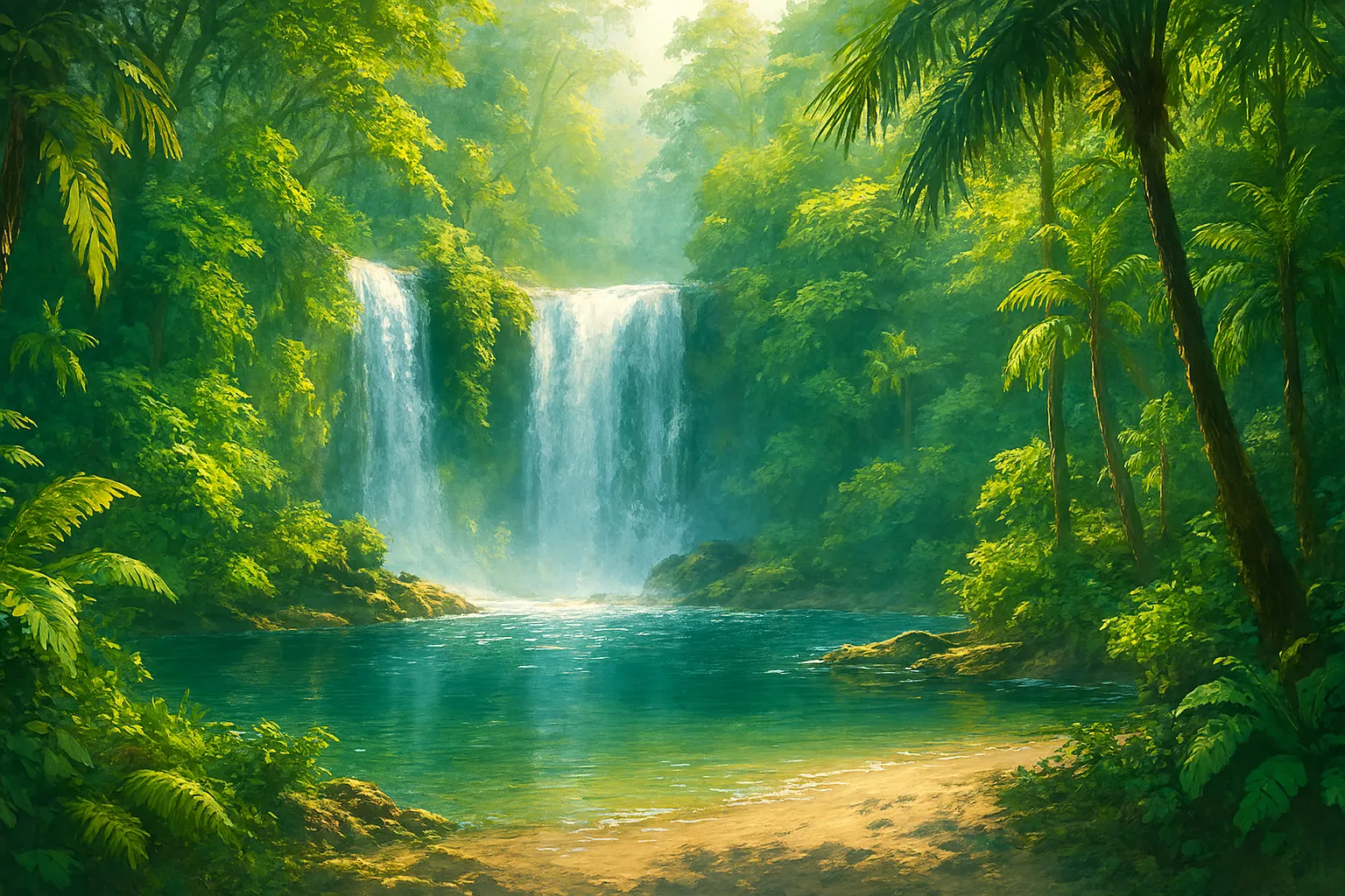 lush jungle landscape with a small waterfall