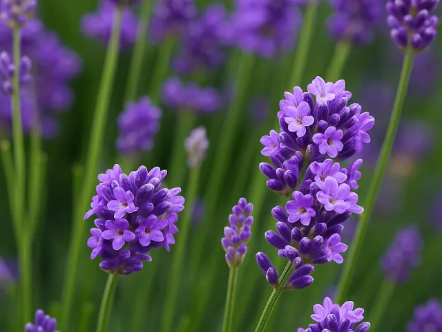 acro detail of blooming lavender stems