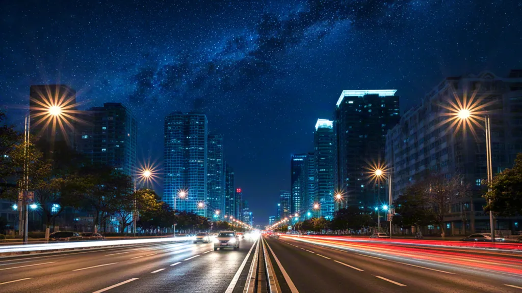 Long exposure lights in modern city