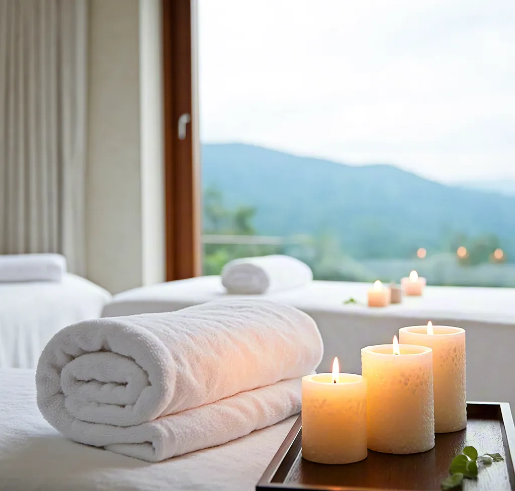Luxury spa interior with candles and towels – peaceful wellness retreat