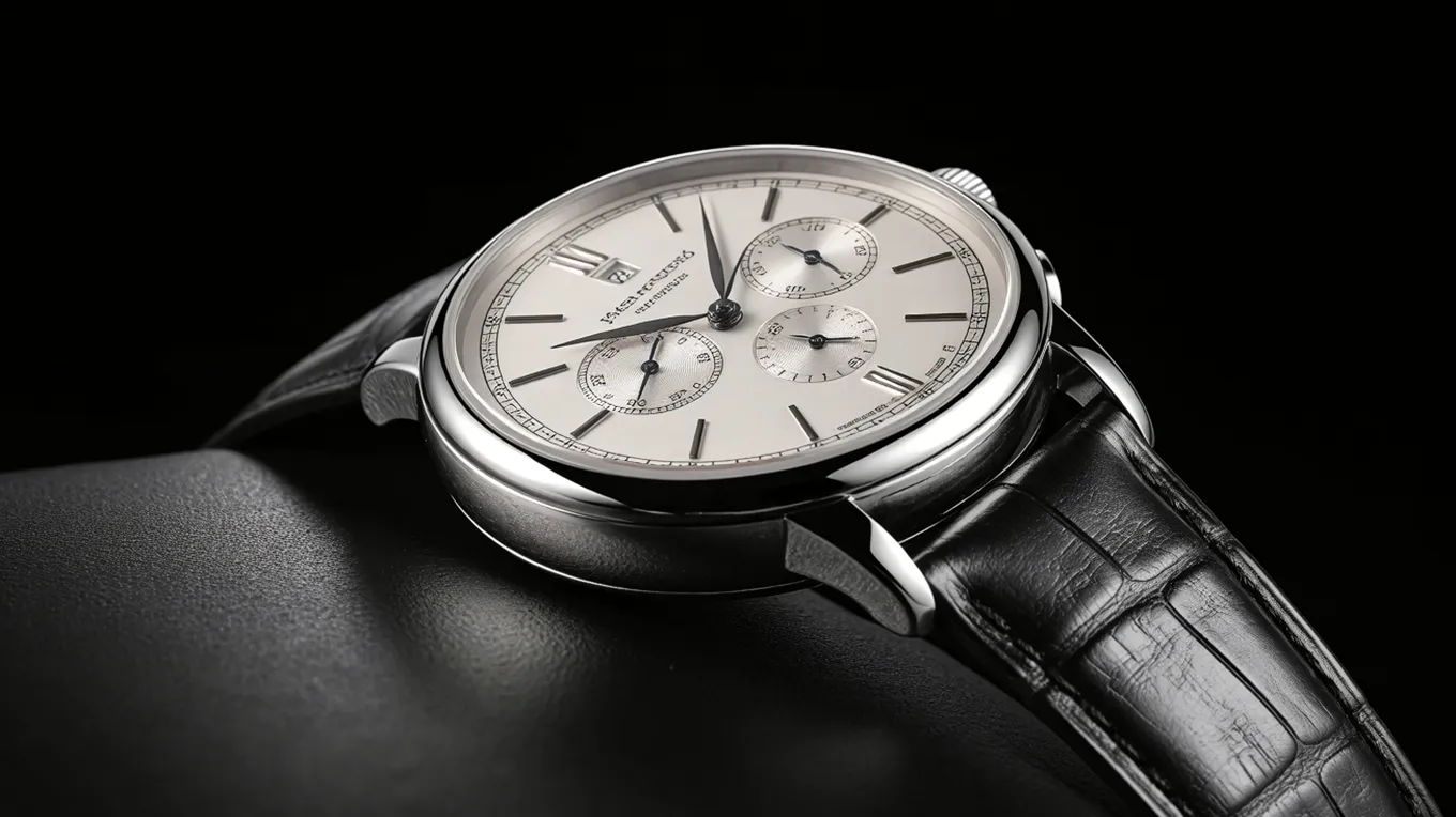 Close-up of elegant wristwatch on dark background
