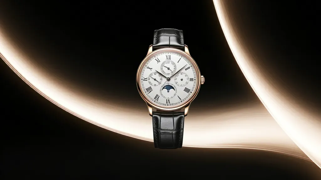 Luxury wristwatch on elegant background