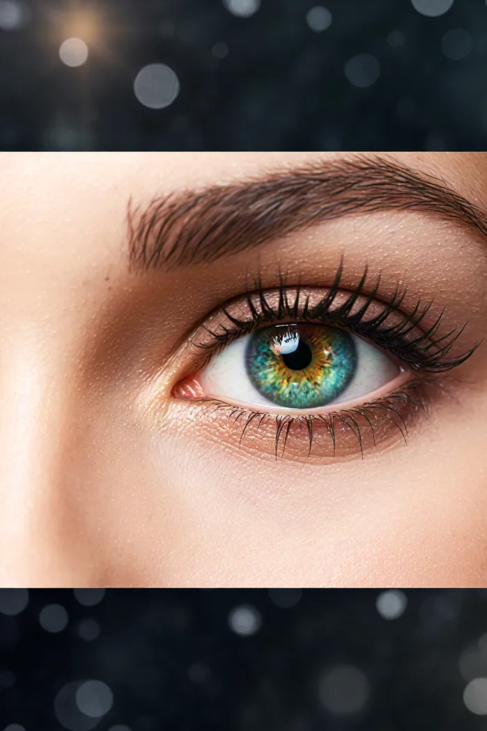 Beautiful human eye with vivid iris colors and soft reflections.