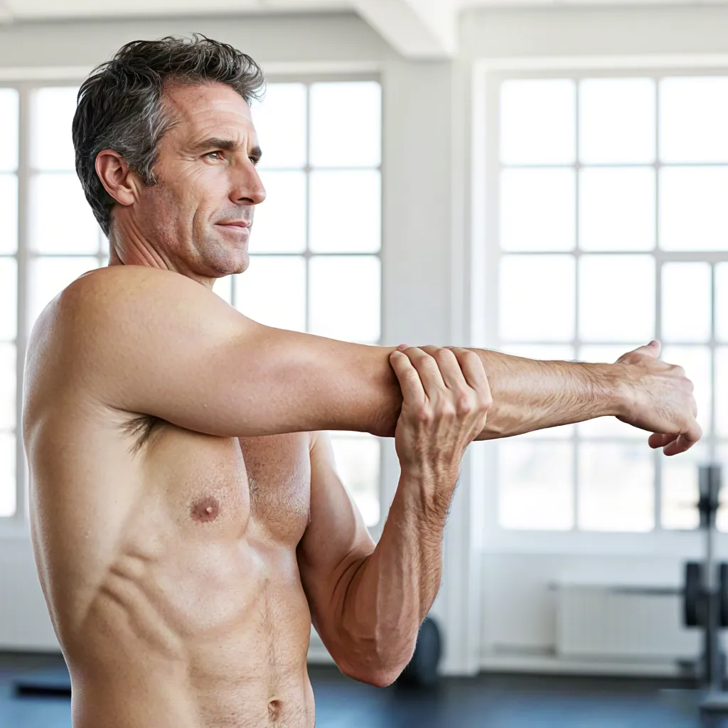 Male fitness stretch — workout studio