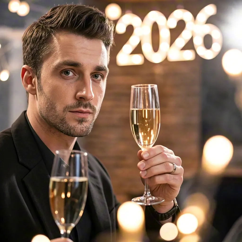 Man Celebrating 2026 with Champagne