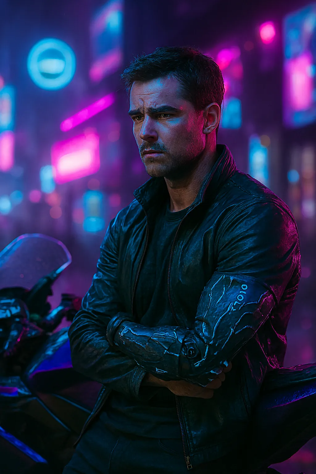 Cyberpunk portrait of man in neon lights