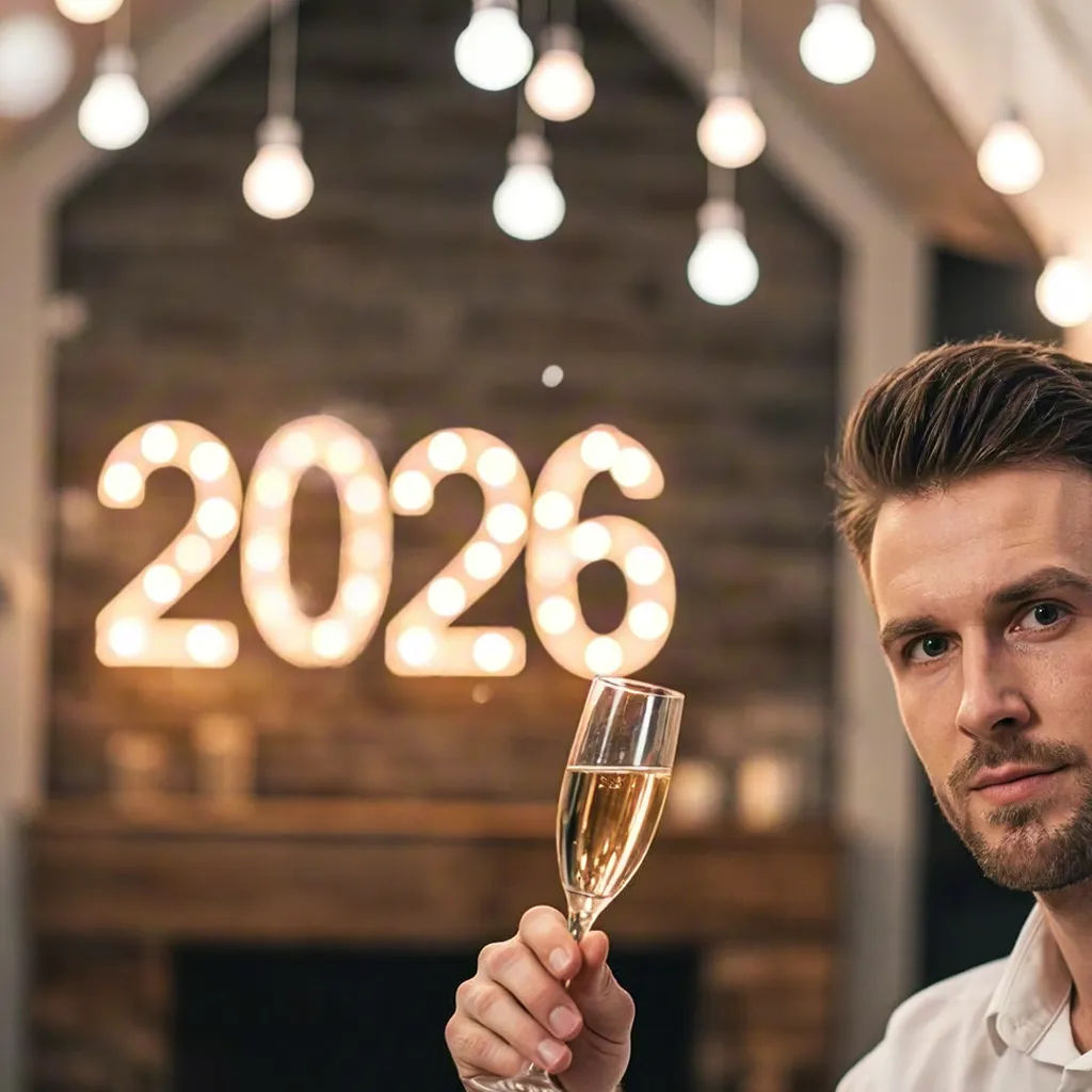 Man Toasting New Year 2026