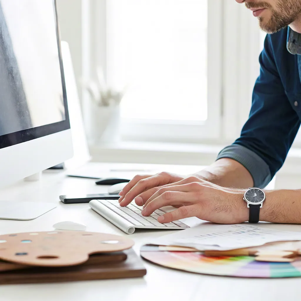 Man working on a computer at a clean workspace
