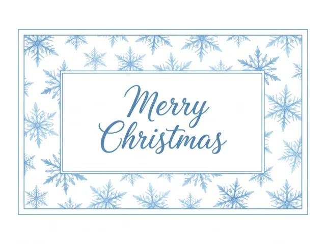 simple christmas greeting card with blue snowflake border and handwritten merry christmas text