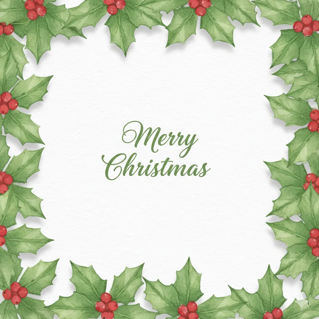 Merry Christmas Holly Wreath Card
