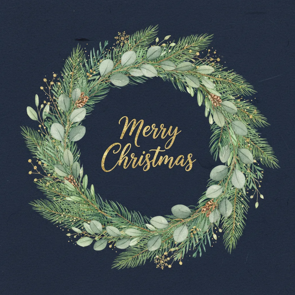 Merry Christmas wreath illustration
