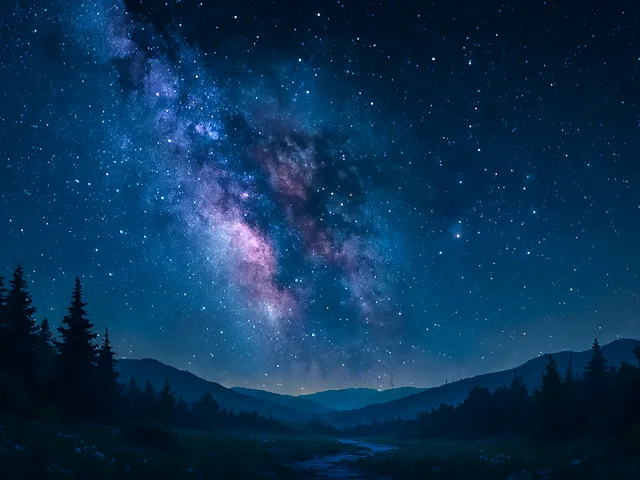 starry sky with the Milky Way above mountains