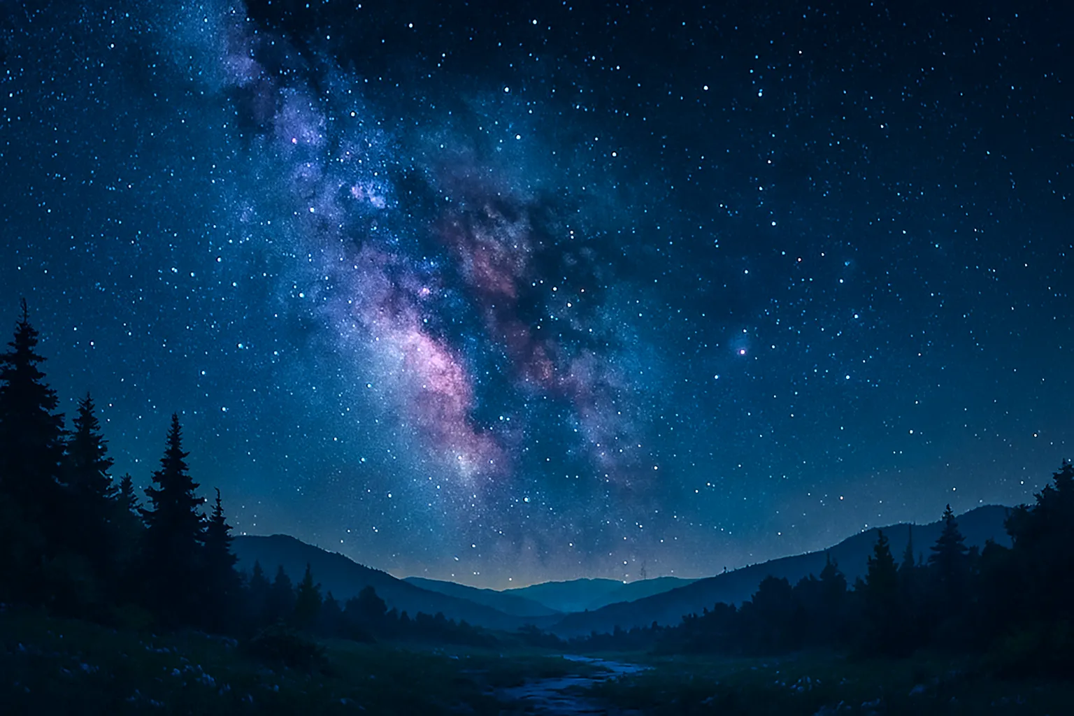 starry sky with the Milky Way above mountains