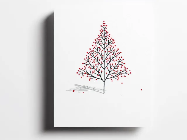 Simple line art Christmas tree printed on clean white holiday card