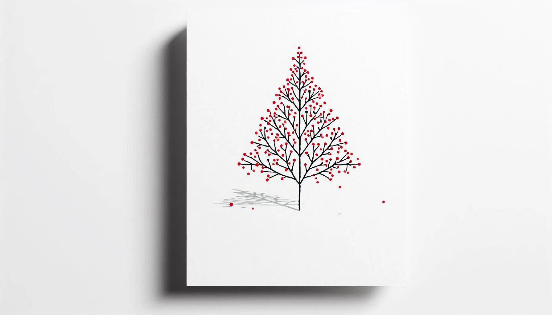Simple line art Christmas tree printed on clean white holiday card