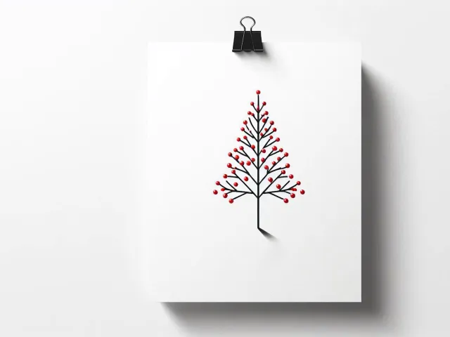 simple christmas tree drawing on white paper hanging with clip