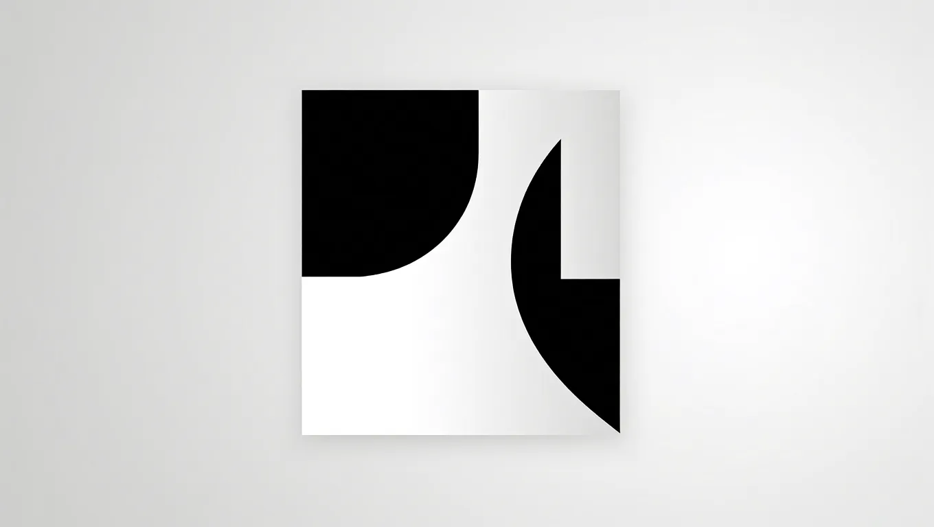 Simple black and white geometric composition with rounded and square forms.
