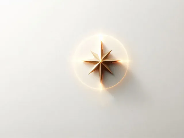 single golden star ornament casting soft shadow on white background