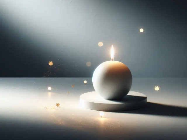 Golden sphere on smooth surface with warm glowing sparkles