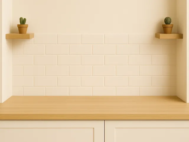 minimal kitchen shelves with small plants and jars
