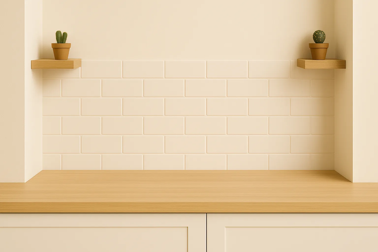 minimal kitchen shelves with small plants and jars