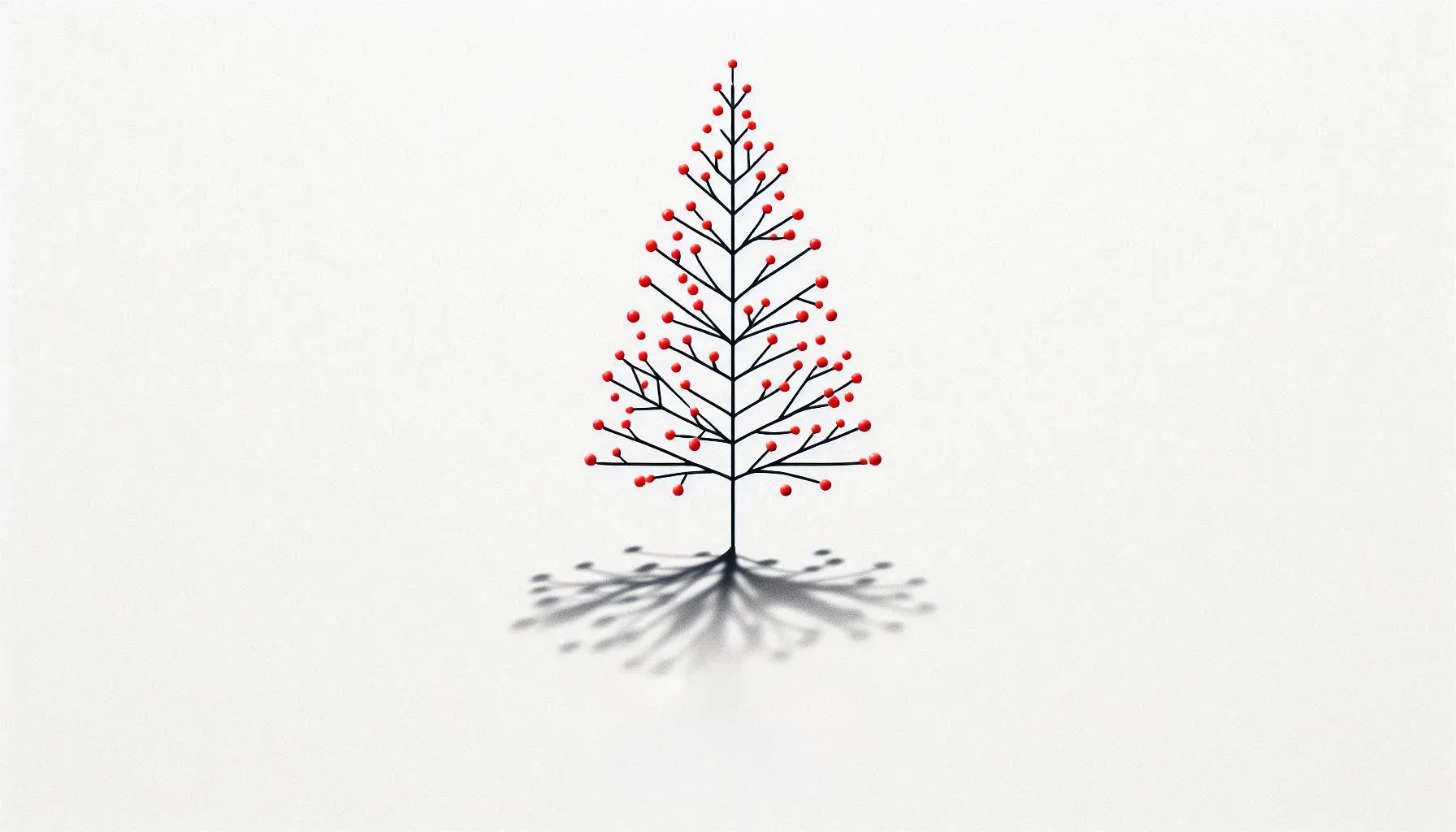 Thin linear Christmas tree design on clean white background