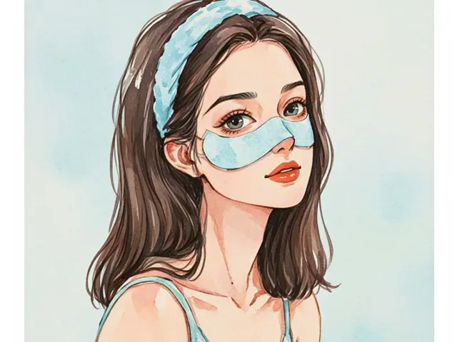 Simple watercolor portrait of a girl with a clay facial mask.