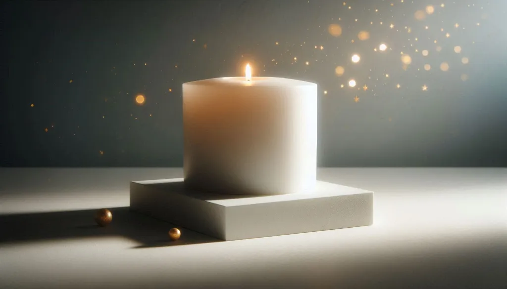 Minimal white candle with golden sparkles