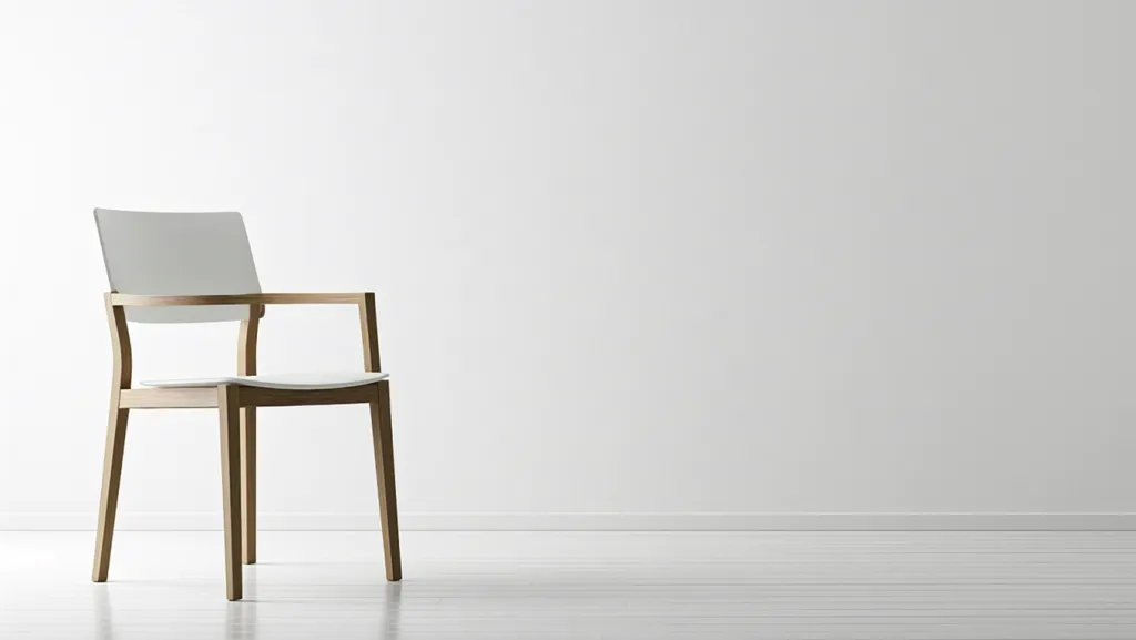 Minimal white chair in bright room