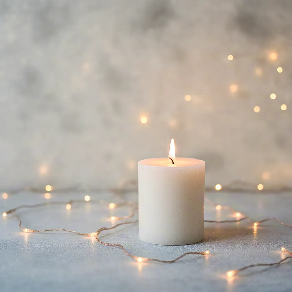 Minimalist Candle with Warm Fairy Lights