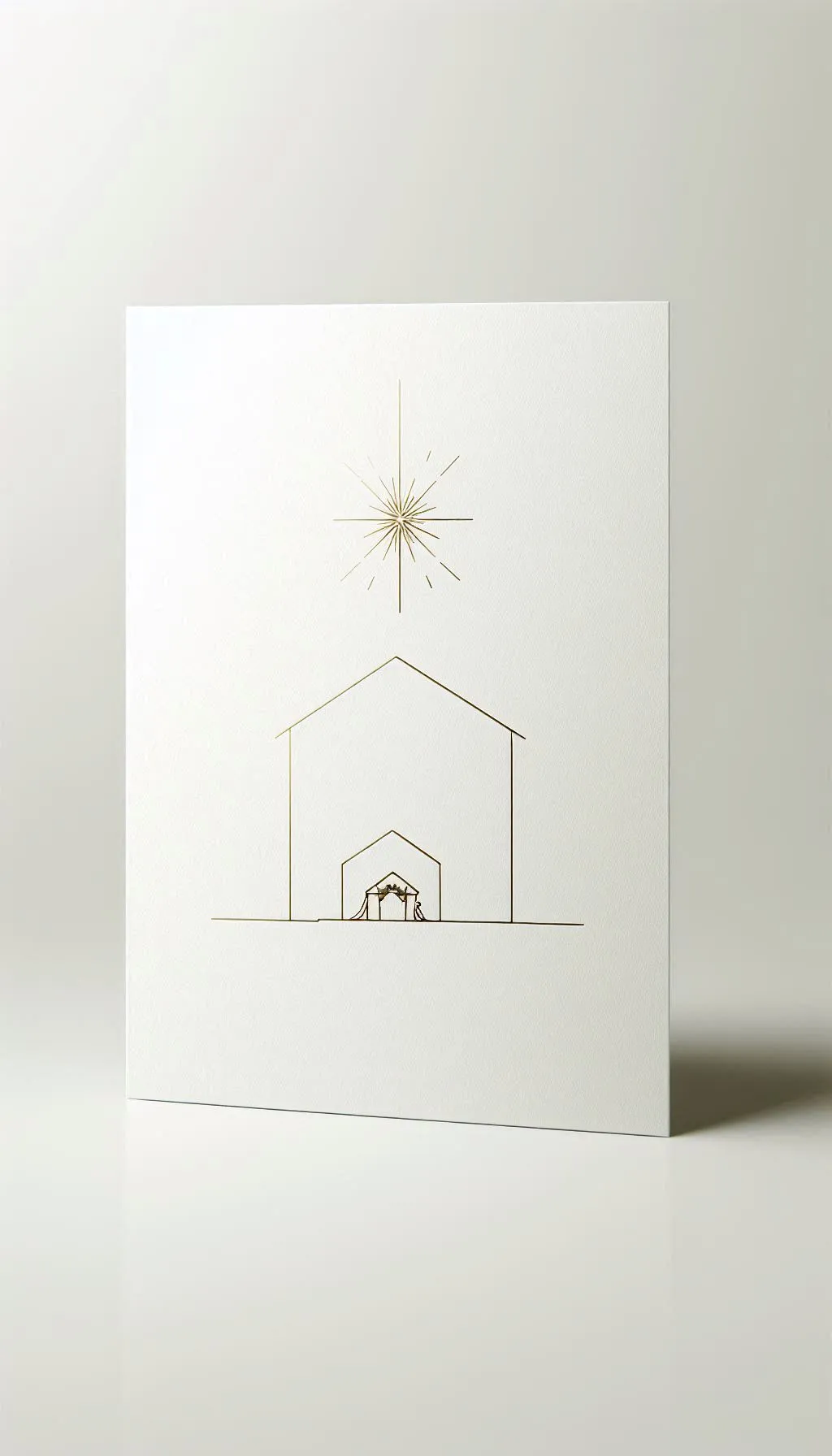 Simple white card featuring a thin line drawing of a church and star