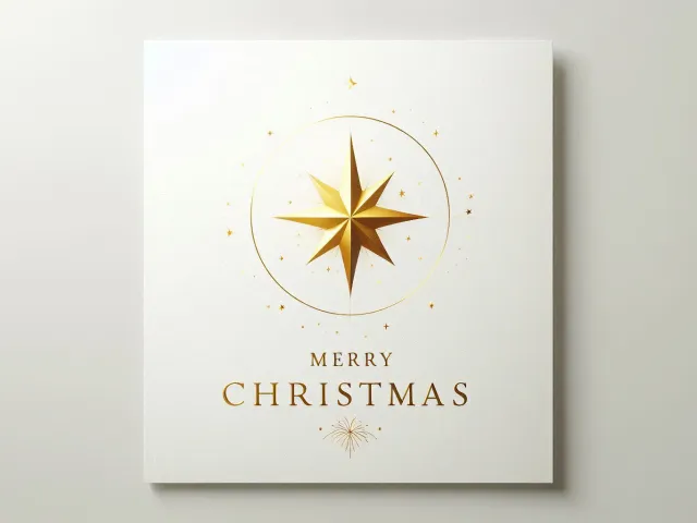 Elegant white Christmas card with a gold star in the center