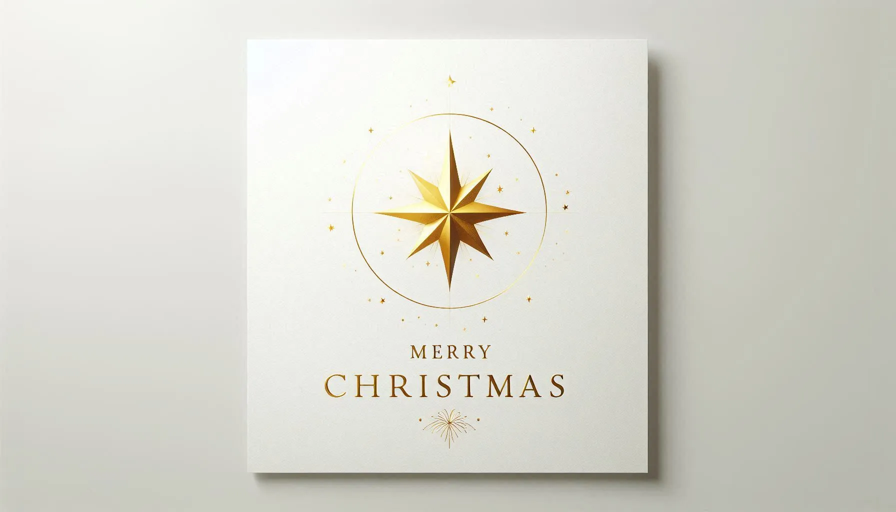 Elegant white Christmas card with a gold star in the center