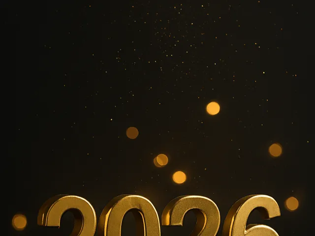 golden 2026 typography on dark background with subtle sparkles