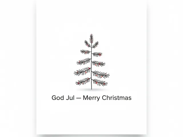 Simple Scandinavian Christmas tree with God Jul Merry Christmas message