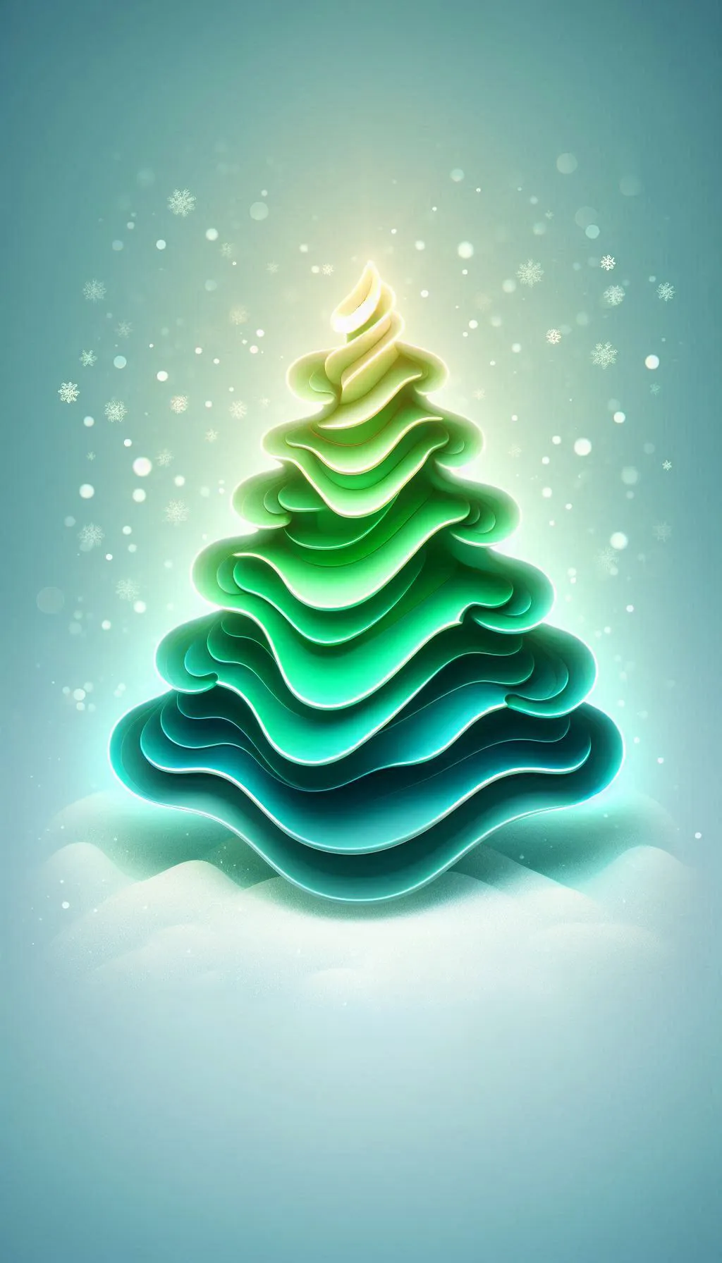 Stylized 3D green Christmas tree with layered glowing shapes