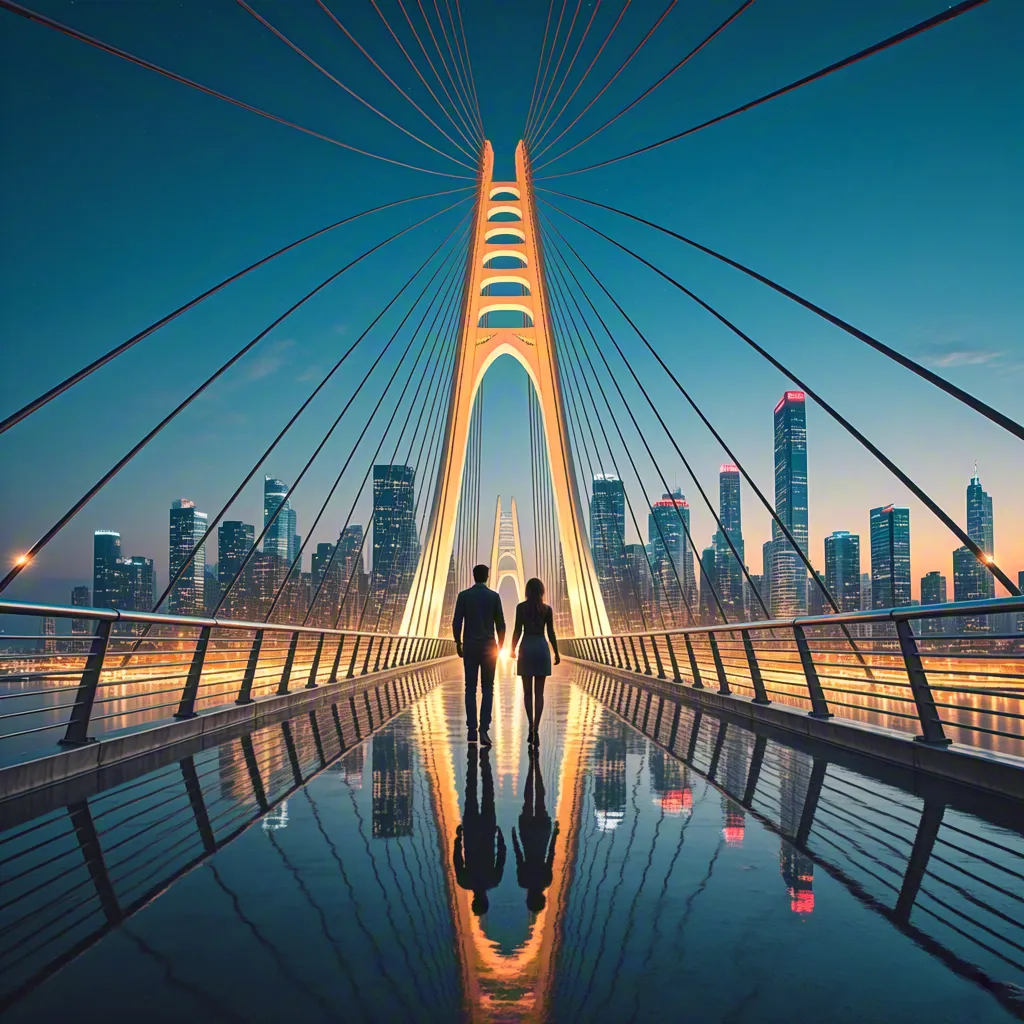 Modern City Bridge at Night