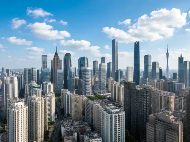 Modern city skyline under clear sky