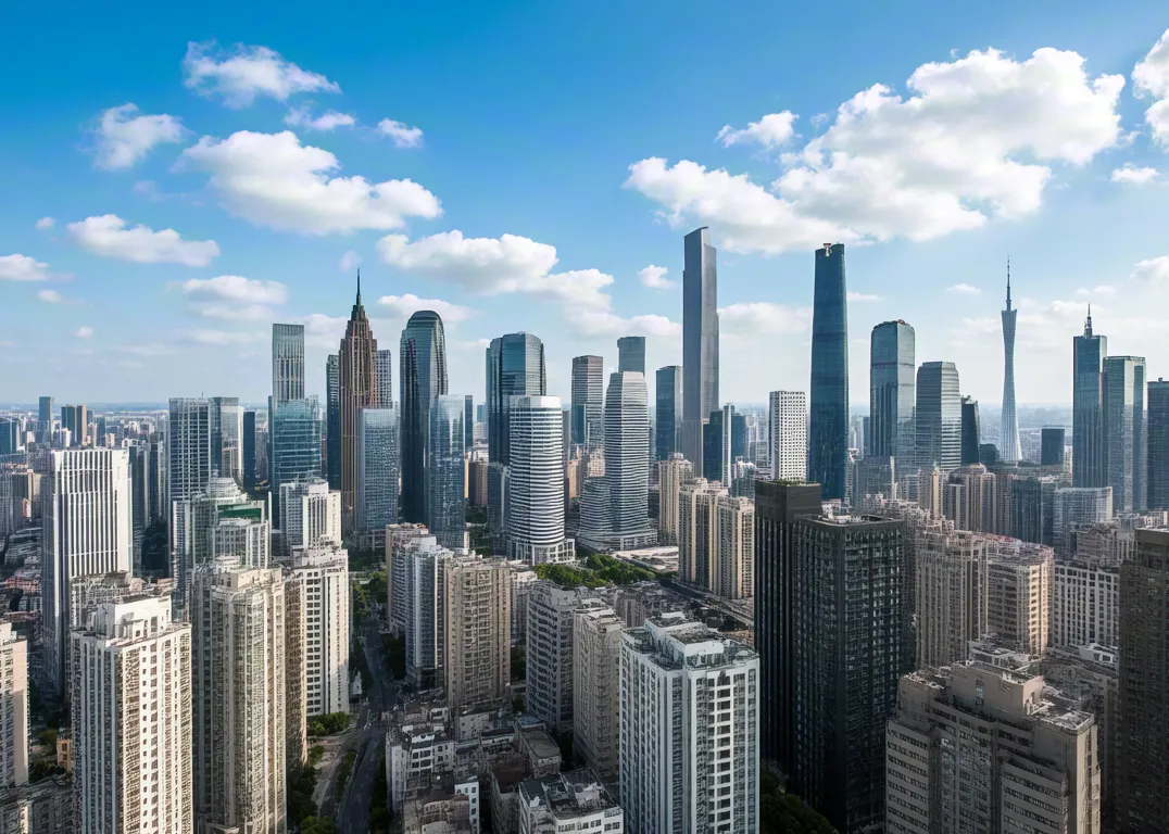 Modern city skyline under clear sky