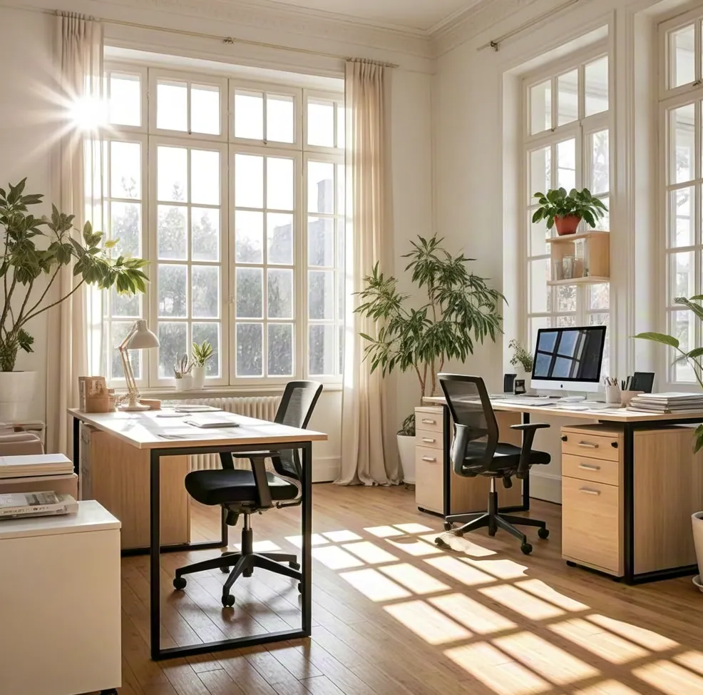 Modern office with natural light and plants – bright workspace inspiration