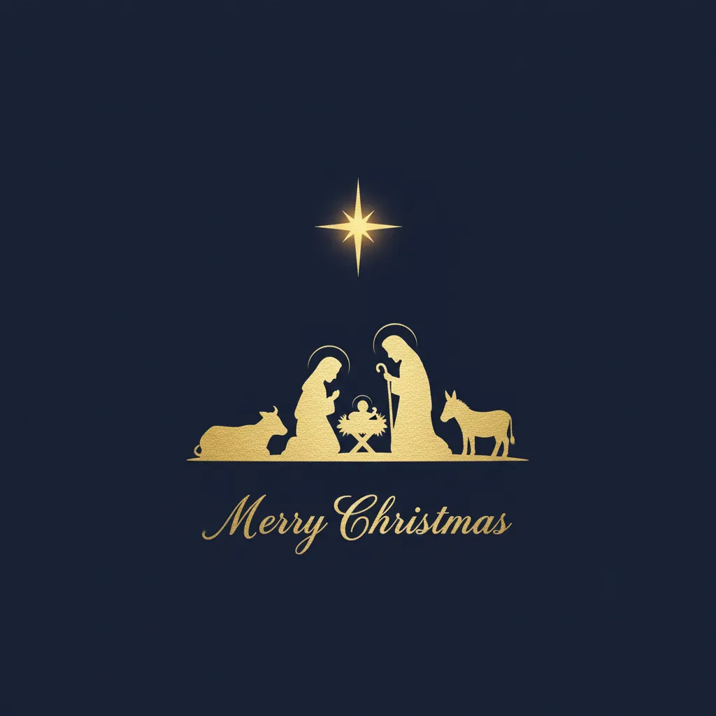 Nativity Christmas card with golden star