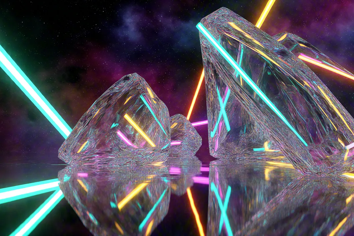 transparent prism tubes glowing with neon lights